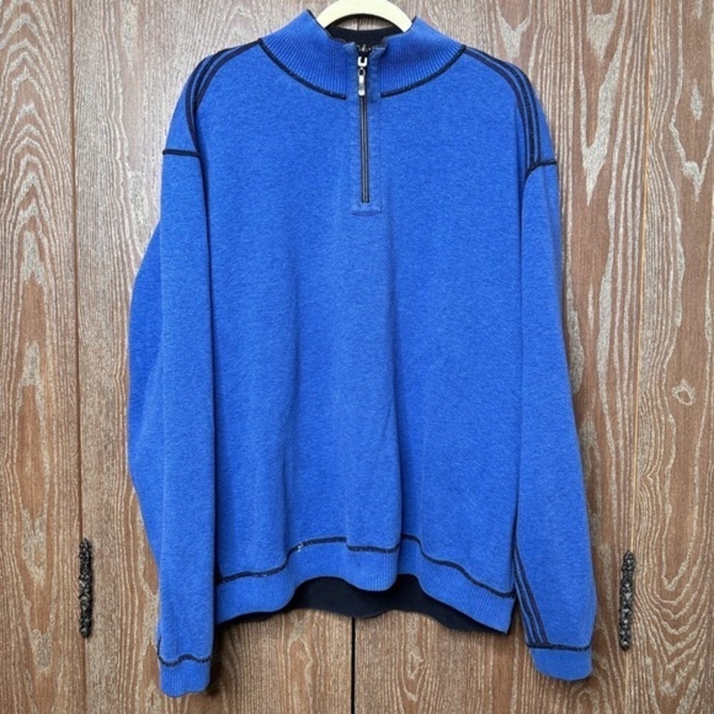 Tommy Bahama Reversible Quarter Zip Pullover Sweater Black Blue Marlin Mens - Picture 3 of 11